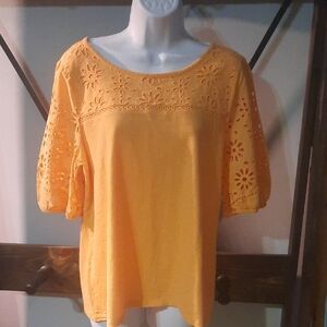 Light Orange Eyelet Lace Women's Top
